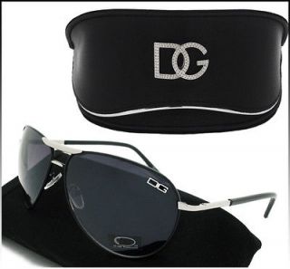DG Aviator Designer Sunglasses BLACK Smoke UV400 Lenses and DG CASE 