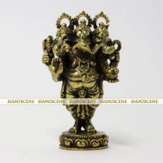 Lord Ganesh 3 Heads brass statue amulet OM hindu god