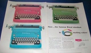 1955 Royal Standard Typewriter Ad ~ pink/green/blu​e
