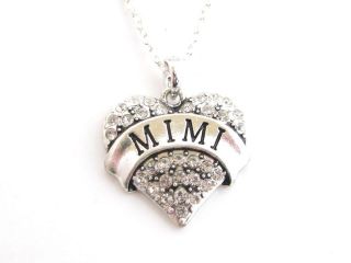   Grandmother Silver Chain Necklace Clear Rhinestone Heart Jewelry