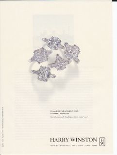 2000 HARRY WINSTON JEWELRY DIAMOND ENGAGEMENT RINGS Magazine Print Ad