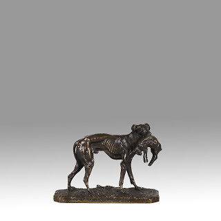 Authentic French Antique Bronze of a Greyhound & Hare by P.J Mene