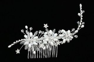   Crystal Pearl Flower Long Flexible Vine Wedding Tiara Hair Comb FC042