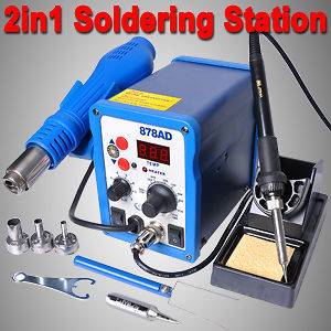 2in1 878AD SMD Soldering Weldering Rework Station Hot Air Gun & Iron 
