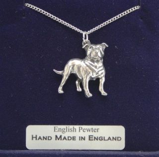 Staffordshire Bull Terrier Dog Necklace, English Pewter, Hand Made 