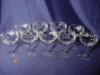   Grey Cut Roses Crystal Glass Champagne Cocktail Goblets Glasses