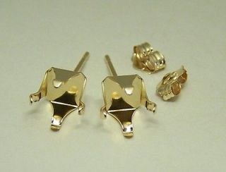 14k SQUARE earring 6x6 snap tite settings finding gold