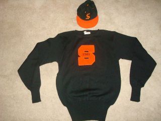   Original 50s 60s Mens Letterman Sweater S State with baseball cap