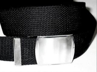   Military Style Web Belt SILVER Metal Buckle BLACK X Wide 1 1/2 x 60
