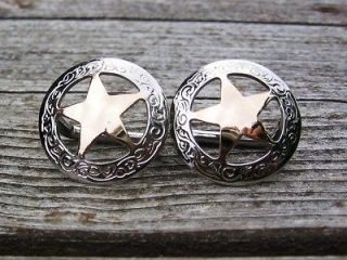 Bridle Rosettes Loop Conchos Gold Star Center, Silver Tone 