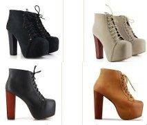 NEW Sexy Womens Black High Cuban Heel Platform Lace Up Ankle Boots 