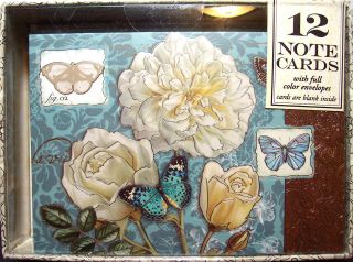   Set of 12 Teal Butterfly Silver Foil Blank Note Cards w/Envelopes