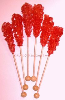   STICKS   ROCK CANDY   STRAWBERRY CANDIES   Holliday Lollipops   6ct