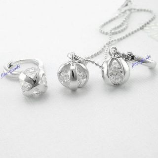 girls small 18k white gold GP CZ 4 stone ball jewelry set necklace 
