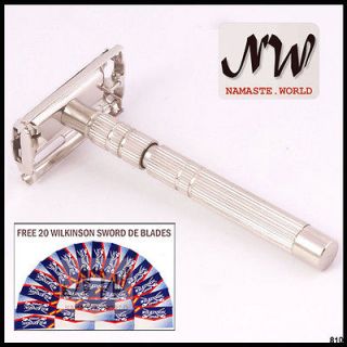   Shaving 3 pc Metallic Safety Razor +20 Wilkinson Sword DE Blade Free
