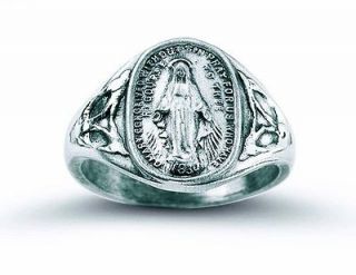   LTG Womens Sterling Silver Miraculous Medal Mary Symbol Inside Ring