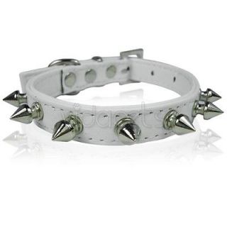 11 14 White Leather Spiked Studded Dog Collar Small