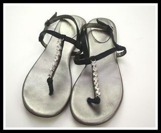   New York Size 7 M Black Crystal Rhinestone Sling Back T Strap Sandals
