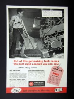 Spang HD Galvanized Rigid Conduit galvanizing tank 1958 print Ad 