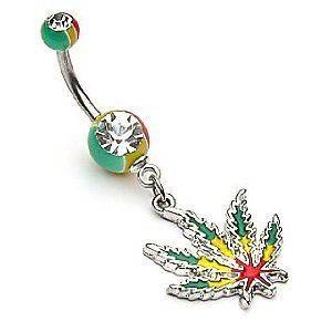 14G Jamaican Pot Leaf Dangle Navel Button Belly Piercing Ring Bar+Free 