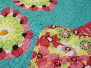 Cynthia Rowley IBIZA Pink Teal Yellow TROPICAL FLORAL FULL/QUEEN QUILT 