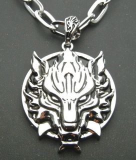   BIG 55mm ANGRY WOLF Silvertone Alloy Pendant 30 inches Necklace Punk
