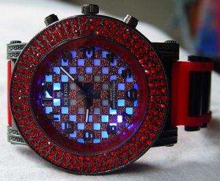   OUT RED DIAMONDS 50 CENTS TECHNO ICE KING HIP HOP WATCH LIGHTS UP 007