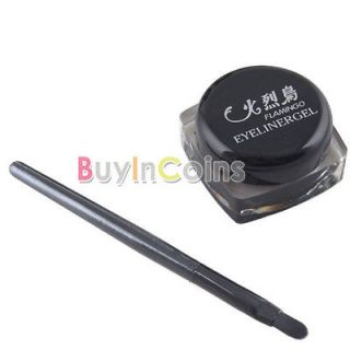 Black Waterproof Eye Liner Eyeliner Gel Makeup Cosmetic + Brush