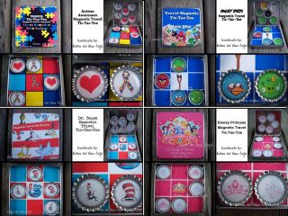 HANDMADE Magnetic Travel Tic Tac Toe Game    MANY THEMES AVAILABLE