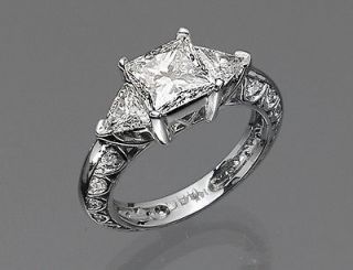   Genuine Princess Cut Diamond Huge 3 Stone Engagement Ring Solid 14k