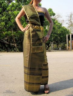   Thailand Wedding Dress or Thai Dance Outfit Golden Black szXL