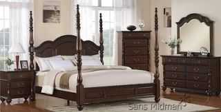 Savannah 6 Piece Spindle Post Bedroom Set King Size Classic 4 Poster 