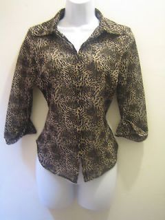 KAY CELINE ~Brown Animal Print Button Down Shirt Blouse ~Size M Medium