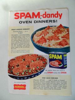 SPAM dandy Oven Dinners Recipes Print Ad 1961 Hormel Canned Meat