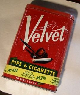 Nice VINTAGE 1950s Tobacco Tin VELVET Pipe Cigarette Collectible TIN