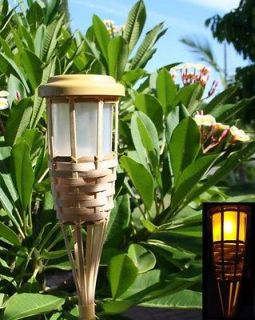   Solar Bamboo Tiki Torch Light w/ 5 Amber LEDs (2 Steady, 3 Flicker