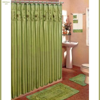 BATH SET 2 Rugs/Fabric Shower Curtain/Rings/​3 Towels