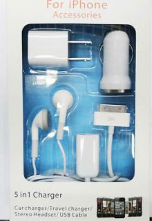 in 1 Travel Kit Charger Car USB Cable Headphone For iPod Touch 4G 