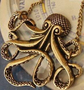 1PC Retro Vintage Bronze Octopus Costume Coat Sweater Necklace Chain 