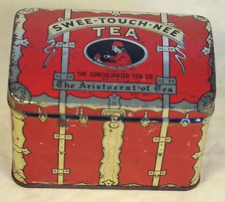   ANTIQUE FIGURAL CHEST TREASURE STRONGBOX TIN C1920s swee touch nee tea