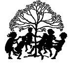 Children Dancing over Tree // silhouette unmounted rubber stamp (3x3 