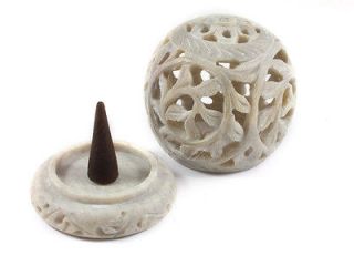 Soapstone Round Dome Incense Burner for Cones & Tea Light Candle 