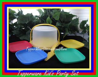 Tupperware NEW Toy Kids MINI CAKE Cupcake Taker PLATES Primary Colors 