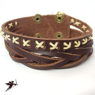Leather wristband bracelet hemp cross stitch ethnic emo Dan Cupid