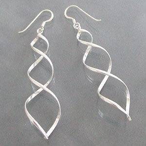 Modern 3 D Twist Spiral Dangle .925 Silver Earrings