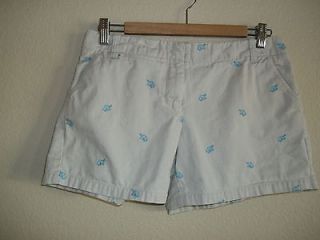 Crew Womens Tan Embroidered Shorts Size 6 Blue Turtles LOW FIT