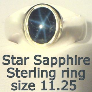 Dark Blue Diffused Star Natural Sapphire Handmade Silver Gents Ring 