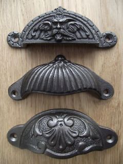 10 Victorian Design Cast Iron Cup Handles, door knobs pine chest 
