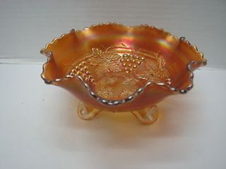 Vintage Fenton Ruffled Marigold Carnival Glass Bowl GRAPE&CABLE Tab 