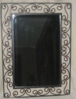Mirror With Brown Wire Trim & Bling Brown Beaded 18x12 Table or Wall 